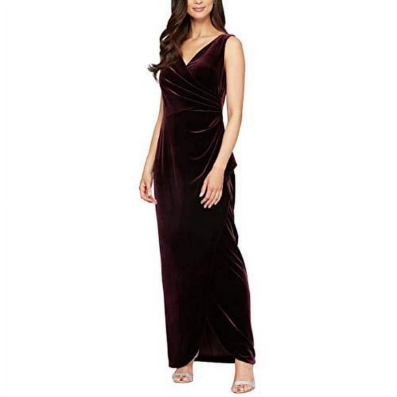 Alex Evenings Velvet Maxi/long dress Sz 8/M Sleeveless Faux Wrap V Neck Purple - Picture 1 of 13